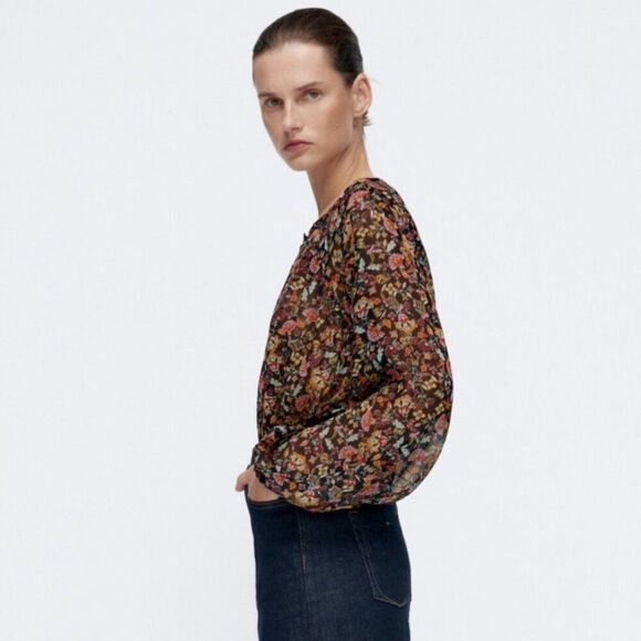 ZARA FLORAL PRINT BLOUSE - Picture 3 of 9